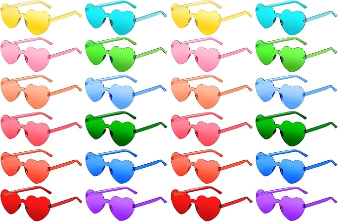 12 Pairs Heart Shaped Sunglasses for Women Colorful Glasses Fun Trendy Transparent Heart Sunglasses Party Favor (Assorted Colors) (Pack of 2)