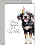 97th Birthday Cards for Women Men - Party Dog - Happy Birthday Card for 97 Year Old Woman Man Great Nan Grandma Grandad Mum Dad Auntie Uncle Cousin, 5x7 Inch Bday Greeting Cards