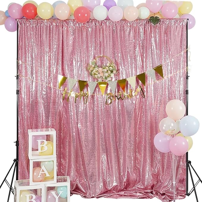 Juya Delight 6ft x 8ft Fuchsia Pink Sequin Backdrop Curtain, Shimmer Wall Backdrop Glitter Backdrop Curtain for Party Birthday Decoration
