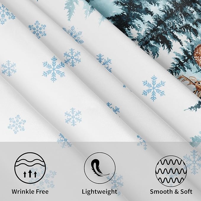 Christmas Reindeer Round Tablecloth Xmas Snowflake Pattern 70 Inch White Blue Table Cloth Winter Holiday Table Cover Washable Polyester Decor for Home Kitchen Dinning Party