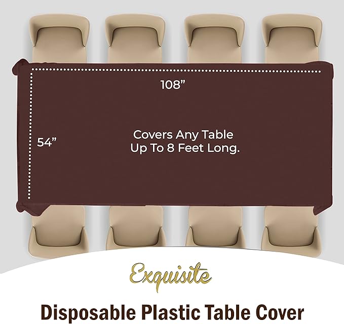Exquisite Party Solids 6-Pack Premium Plastic Tablecloth 54in. X 108in. Rectangle Plastic Table Cover - Brown