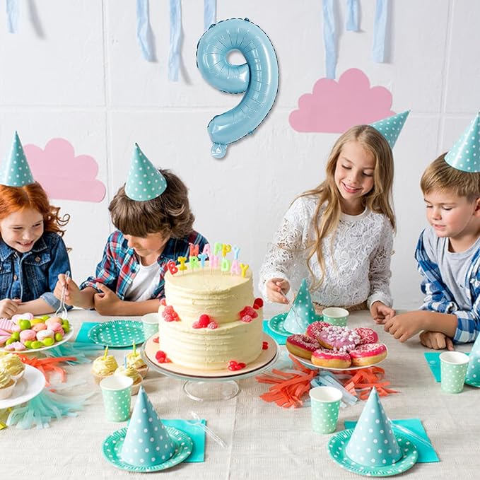 TONIFUL Balloons 16 Inch Light Blue 0-9 Number Mylar Foil Balloons 10 Pcs Custom digitalal Balloons for 2026 New Year Eve Birthday Party Engagement Graduations Anniversary Baby Shower