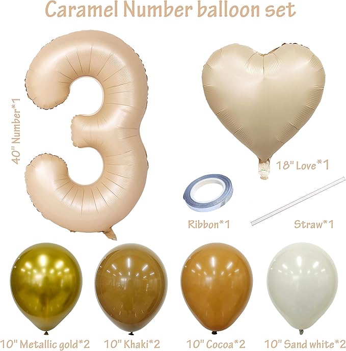 40 In Caramel Number Balloons Helium Foil Mylar latex Balloon Birthday Party banquet Decoration Digital 3