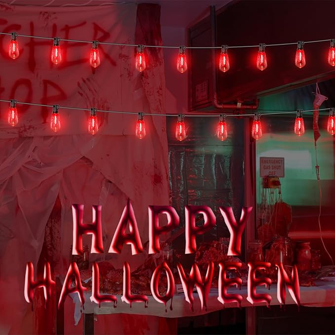 10FT Halloween Blood and Tear Decoration String Lights, ST40 Flickering Flame String Light with 10 Flame Blood and Tears Bulbs, Hanging Outdoor Halloween Lights for Patio Garden Party Backyard