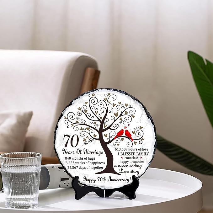 Platinum Couple Slate Plate – 70th Wedding Gifts for Parents & Couples – Unique 70th Anniversary Wedding Gift Ideas – 70 Years of Marriage Decoration, Keepsake, Plaque (Platinum Anniversary)