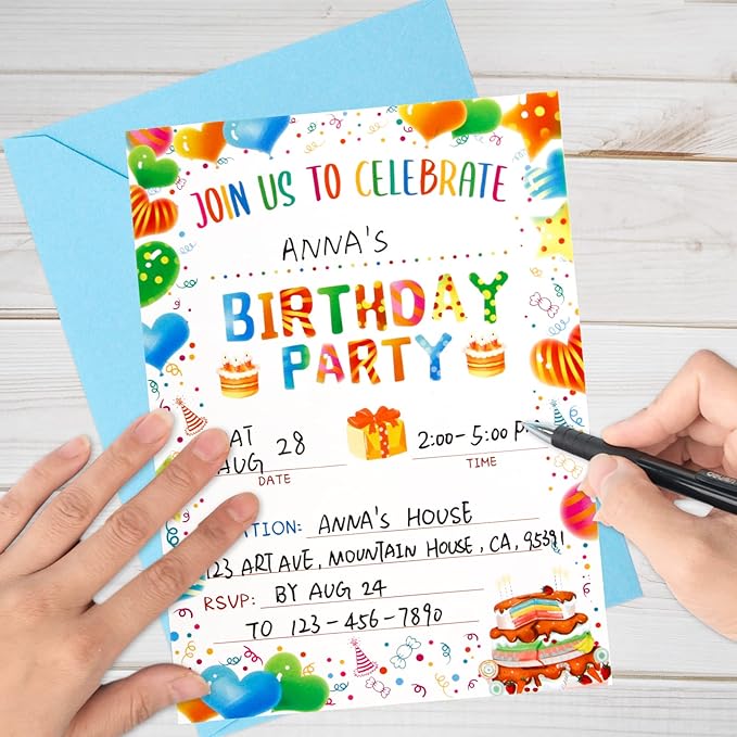Fancy Land Birthday Invitations with Envelopes 20PCS Kids Birthday Party Invitations for Boys and Girls Birthday Party Supplies