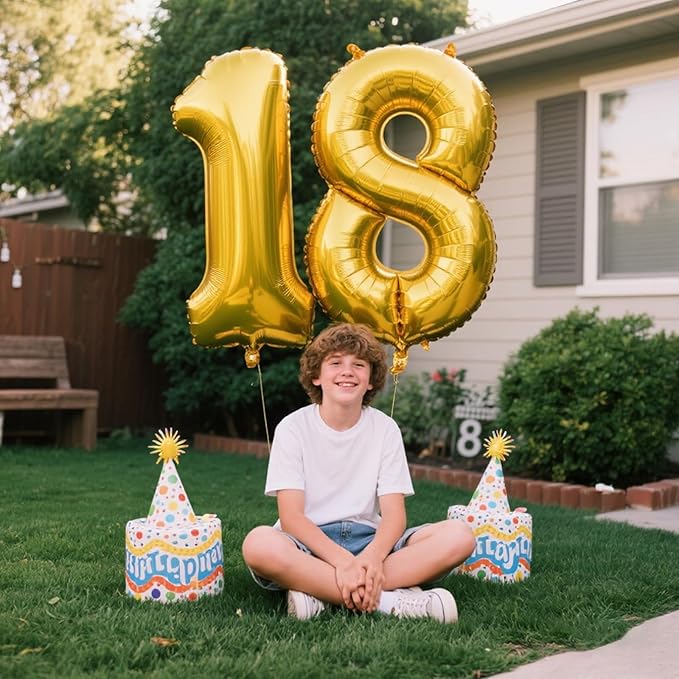 40 Inch Giant Gold Foil Number 8th 18th 28th Birthday Balloons Gold Digit 8 Balloons for Men Women 80th Anniversary Party Decorations Supplies