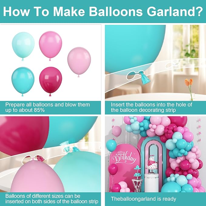 Hot Pink and Teal Blue Balloon Arch Garland Kit, Rose Red Teal Blue Pastel Pink Turquoise Latex Balloon for Birthday Baby Shower Wedding Anniversary Party Decorations Supplies