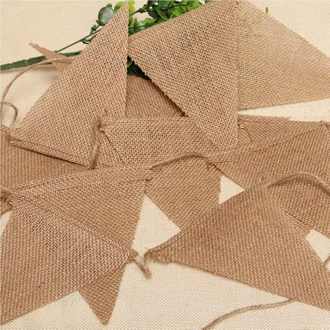 Dahi 32Ft Burlap Banner 48pcs DIY Burlap Banner Brown Fabric Triangle Flag Pennant Banner for Party Decorations Wedding Birthday Outdoor Garden Classroom Decoraction（Brown）