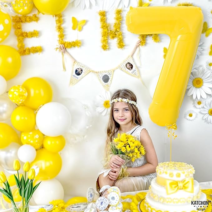 KatchOn, Giant Yellow Number 7 Balloon - 40 Inch | 7th Birthday Balloon for 7th Birthday Decorations | 7 Balloons for Birthday | 7 Year Old balloon for 7 Year Decorations