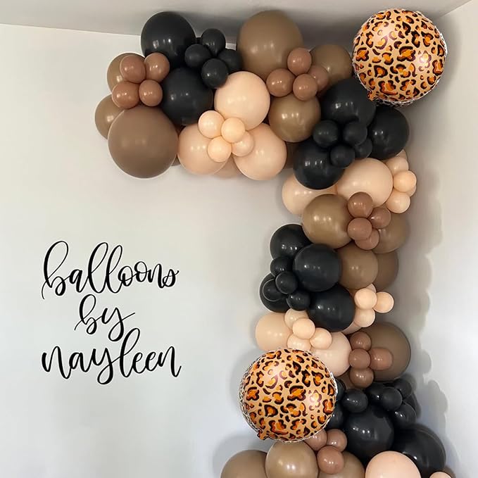 Cheetah Print Balloons Arch Garland Kit 153PCS Black Dark Brown White Latex Balloons with Leopard Animal Foil Balloons for Cheetah Print Safari Themed Birthday Bachelorette Party Decoration