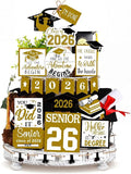 22 Pcs 2026 Graduation Tiered Tray Decor Sets Wooden Graduation Class of 2026 Table Decorations Senior 2026 Gown Diploma Farmhouse Signs for Home Shelf Party Office Desk(Gold)