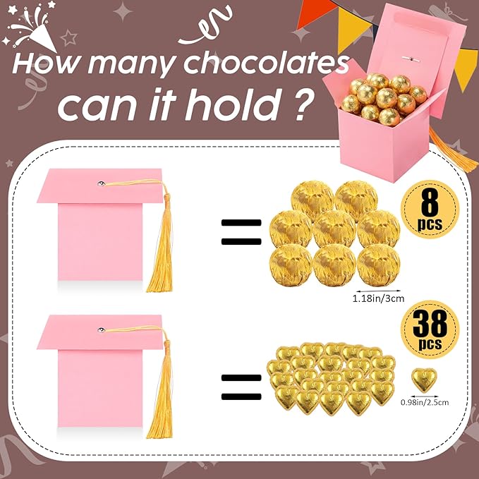 TaoBary 12 Pieces Graduation Candy Box Graduation Decorations Party Gift Boxes Graduate Cap Box Candy Chocolate Cookie Supplies for Ceremony Party(Pink)