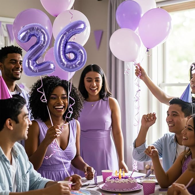 TONIFUL Balloons 16 Inch Light Purple 0-9 Number Mylar Foil Balloons 10 Pcs Custom digitalal Balloons for 2026 New Year Eve Birthday Party Engagement Graduations Anniversary Baby Shower