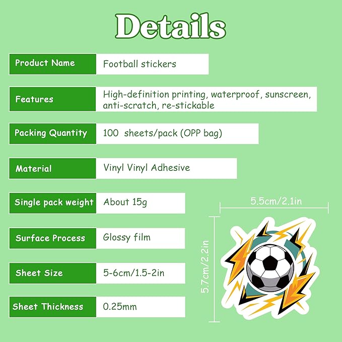 Soccer Party Favors - 100 PCS Soccer Stickers for Kids | Water Bottle,Laptop Sports Football Stickers for Toddlers - Activities Birthday Toys Games Crafts Gifts for Goodie Bags Gift Bags