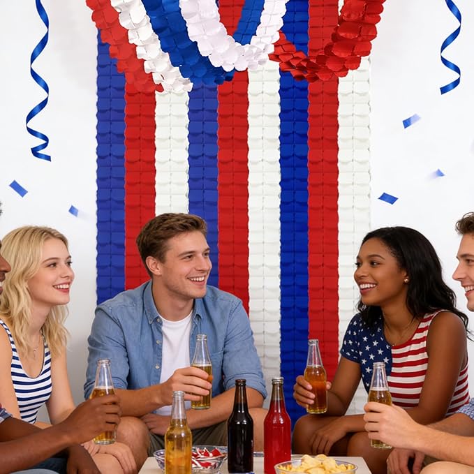 4th of July Party-Decorations - Fourth of July Streamers Birthday Patriotic Memorial Veterans Day Garland, Independence American Graduation Four-Leaf Clover Banner, Red White Blue USA Decor Garsellen