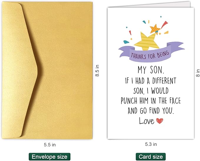 Chenive Funny Birthday Card for Son, Humorous Son Birthday Card from Mom Dad, Hilarious Son Fathers Day Card, Father's Day Card for Son, Thank You for Being My Son
