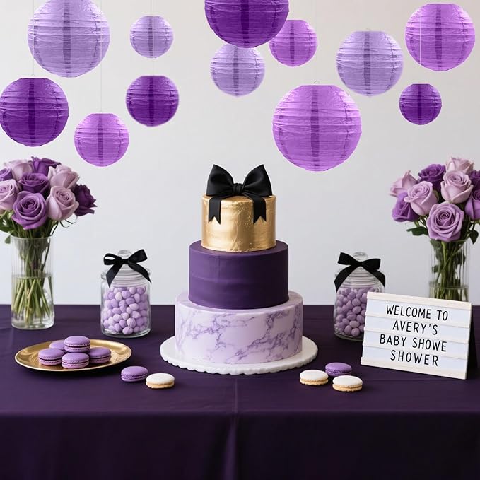 12 Pcs Purple Paper Lanterns Decorative Hanging Lanterns for Women Girls Mothers Day Bachelorette Wedding Birthday Baby Shower Valentines Day Party Decoration