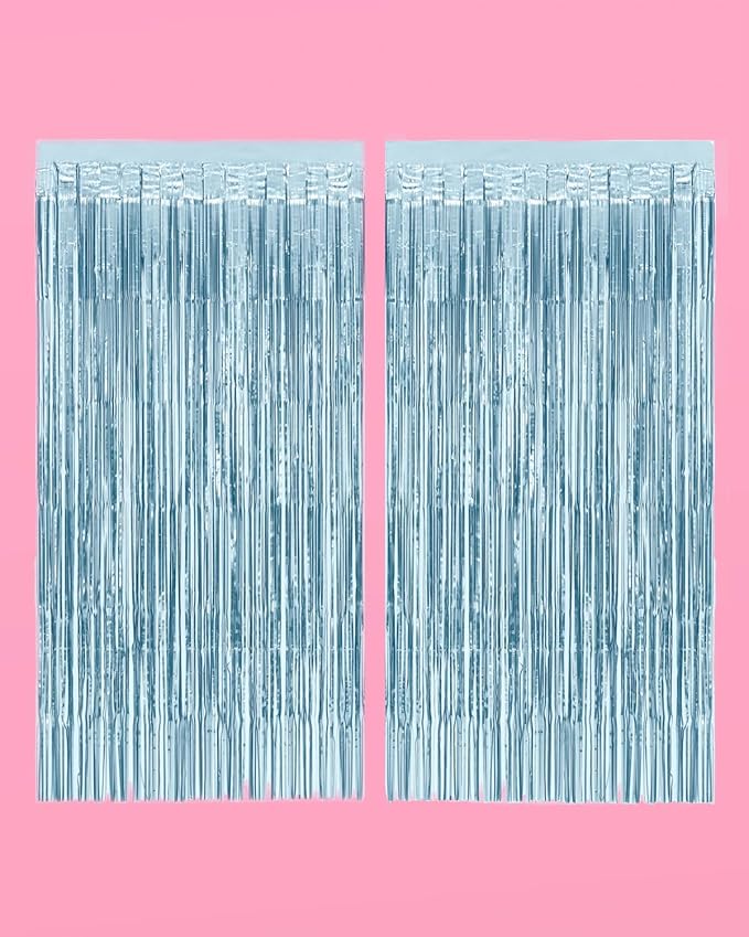 xo, Fetti Party Decorations Matte Blue Fringe Foil Curtain - Set of 2 | Bachelorette Bridal Shower Backdrop, Wedding, Birthday Photo Booth