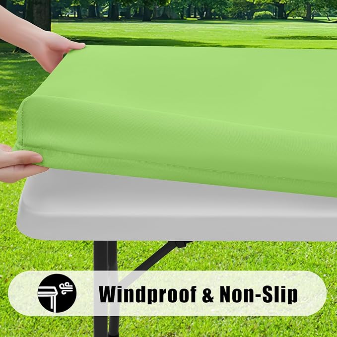 Smiry 2 Pack Rectangle Picnic Table Cloth, Waterproof Elastic Fitted Tablecloths, Washable Polyester Rectangular Patio Table Cover for Camping, Indoor and Outdoor (Lime Green, 30"x96")