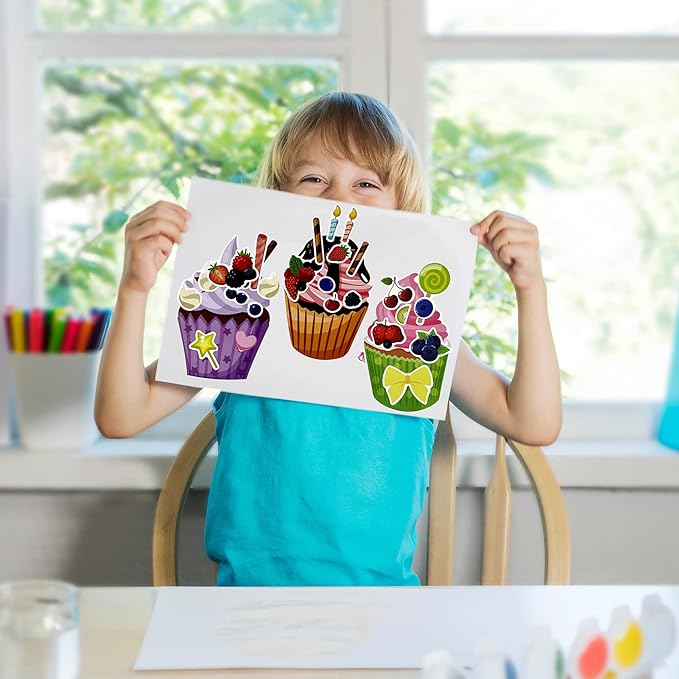 24 Sheets Cupcakes Stickers for Kids Treats and Sweets Sticker Sheets Make a Face Stickers for Birthday Party Mix and Match Dessert Cookies Stickers Party Favors
