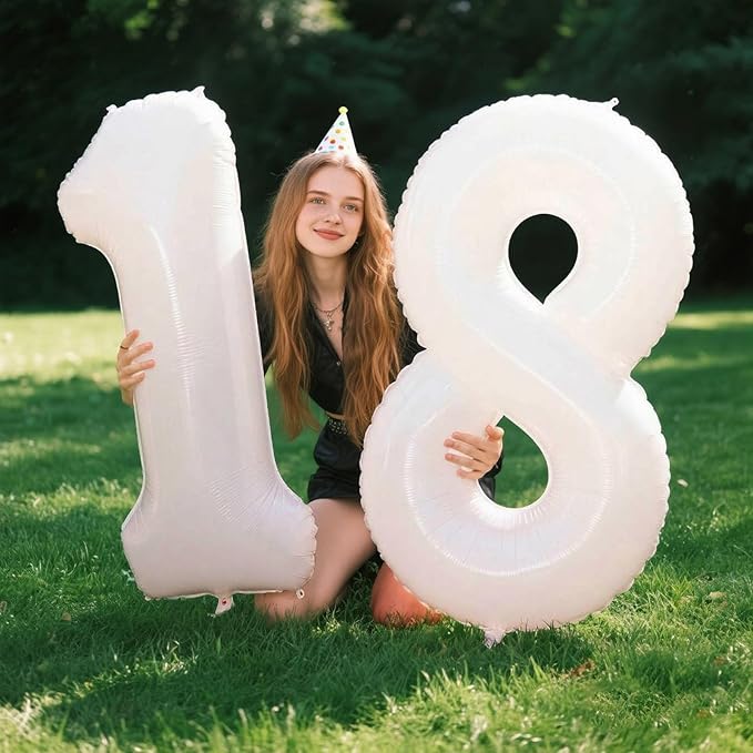 40 Inch White Number 18 Digital Balloon,Jumbo Mylar Foil Helium Balloon for 18 Balloons for Birthday Party,Wedding Anniversary Party Decorations