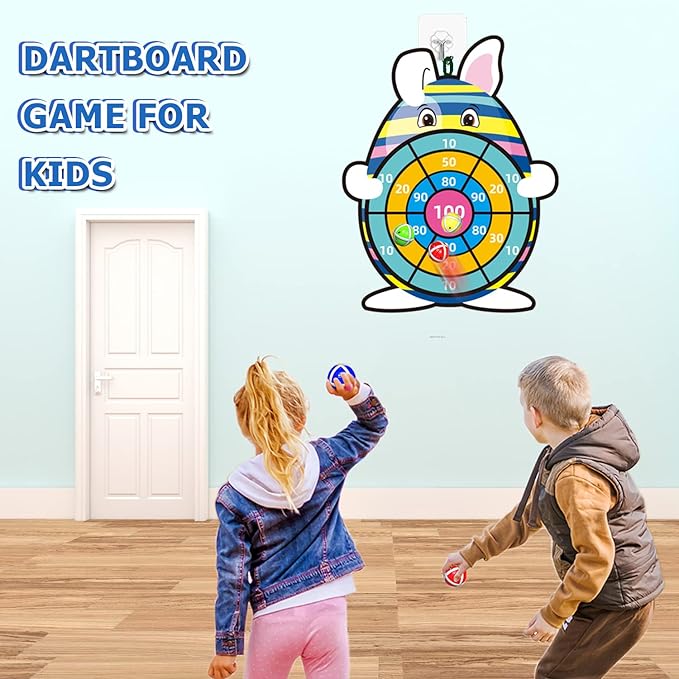Easter Basket Stuffers,30" Bunny Dart Board with 12 Sticky Balls,Easter Eggs Filled,Easter Theme Party Favor,Easter Gifts for Boys Girls - Outdoor Indoor Kids Toys-Easter Decor Decorations