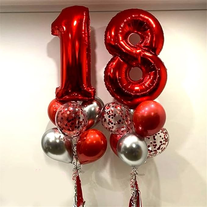 12th Birthday Balloons for Boys Girls, 40 Red Foil Number 12 Balloons with Confetti Latex Helium Balloons, Red Birthday Party Balloons Numbers 1 and 2 for Women Men 12th 21st Anniversary Decorations