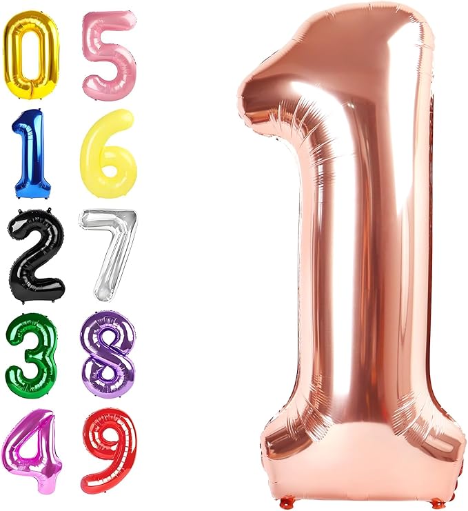 Birthday Number Balloons 40 Inch, 1 Balloon for Birthday Party, Rose Gold One Balloons Foil Number 1 Ballon for 1, 10, 11, 12, 13, 21, 100 Celebration, Birthday, Baby Shower, Anniversary Decor