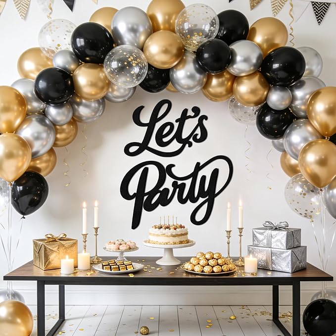 Babenest Let's Party Felt Sign, Black Reusable Letter Banner for Backdrop, Balloon Arch Decor, Party Supplies for Graduation, Birthday, Wedding, Bachelorette, Christmas, Home Bar, Man Cave Wall Decorations