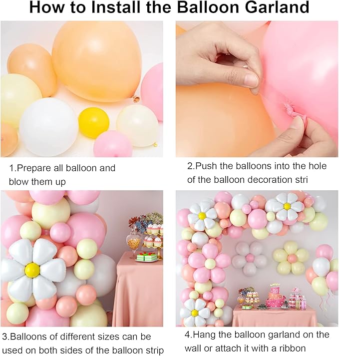 Daisy Balloon Garland Arch Kit,Retro Hippie Boho Pink White Yellow Balloons Garland Daisy Flower Balloons For Birthday Baby Shower Bridal Wedding Groovy Daisy Party Decorations