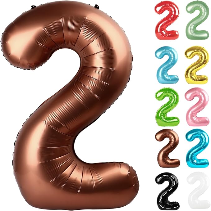 Coffee Brown Number 2 Balloon 40 Inch, 2 Balloon Number, 2nd Birthday Decorations for Baby Girls Boys Toddlers