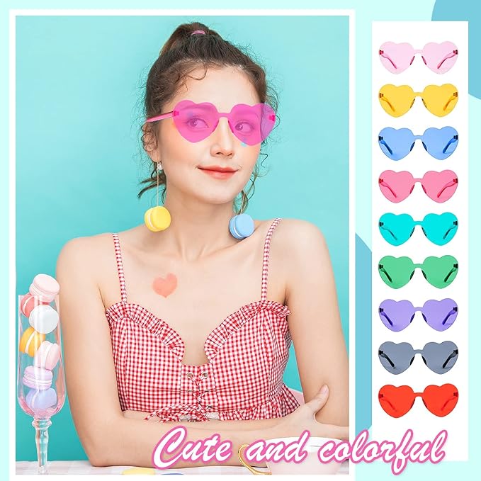 20 Pack Heart Sunglasses for Women Candy Transparent Rimless Bulk Heart Shaped Glasses for Bachelorette Party Favors