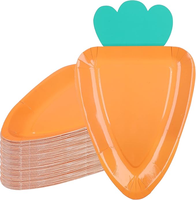 Augisteen 24 PCS Easter Paper Plates Carrot Shape Disposable Plates Easter Spring Party Dessert Plate Cute Paper Plate for Holiday Party Supplies Home Dining Table Decor