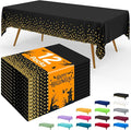 Smiry Disposable Table Cloth - 12 Pack, 54 x 108 Inch Waterproof Rectangle Tablecloths for Parties, Decorative Plastic Table Cover, Leakproof & Sturdy, Black & Gold