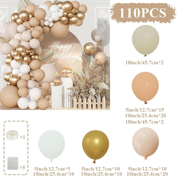 Sand White Gold Balloons Garland Arch Kit-106pcs Cream White Metallic Gold Nude Balloons for Boho Neutral Baby Shower Bridal Wedding Birthday Engagement Anniversary Decoration