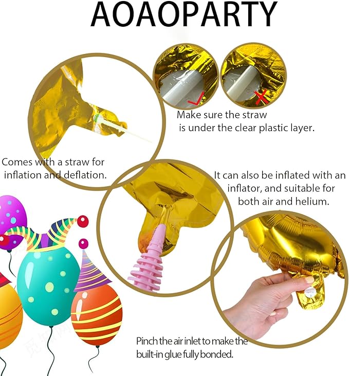52PC Letter Balloons Foil Mylar Gold Balloons A-Z 16Inch Hanging Alphabet Balloon Custom Phrase for Birthday Anniversary Wedding Party Decorations
