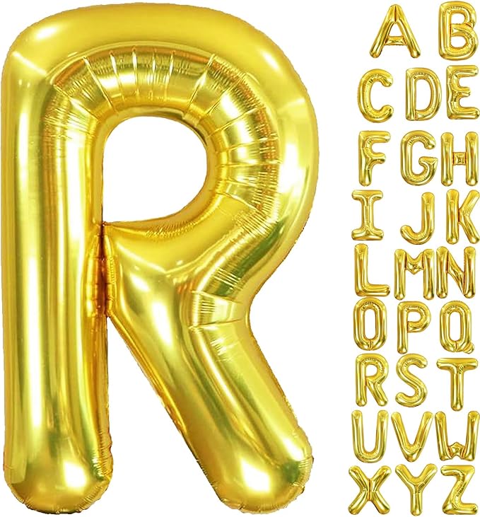40 Inch Letter Foil Balloons Gold for Graduation, Birthday, Wedding Decorations Jumbo Photo Backdrops Big Alphabet R