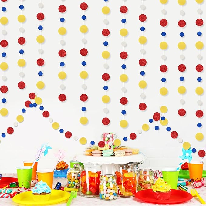 Outus 5 Pieces Colorful Dots Paper Garland Easter Decor Round Glitter Hanging Confetti Streamers Backdrop for Spring Birthday Classroom Halloween Trunk or Treat Car Decoration (Red,Blue,Yellow)