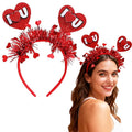 Valentines Headband with 3d Heart Designs Shiny Red Tassel Head Bopper Red Heart Headbands Sign Love Letters Headband for Valentines Lover Party Hair Accessory Supplies 1pcs