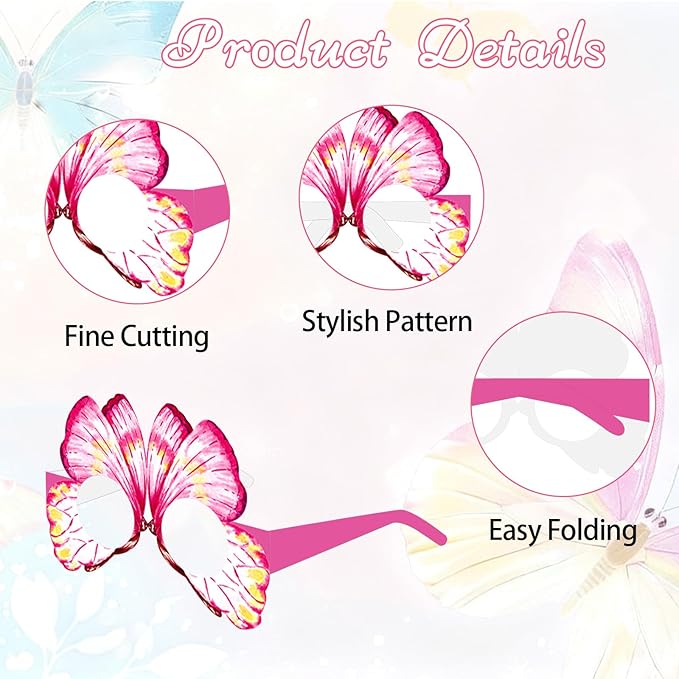 12PCS Butterfly Glasses, Butterfly Birthday Party Paper Eyeglasses Photo Booth Props for Spring Birthday Party Supplies
