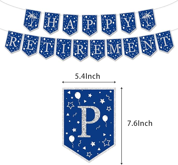 Happy Retirement Party Decorations for Men Women,Blue Silver Retirement Decorations,Happy Banners,Balloons Honeycomb Centerpieces,Paper Pompoms,Office Yard Sign Farewell Party Supplies