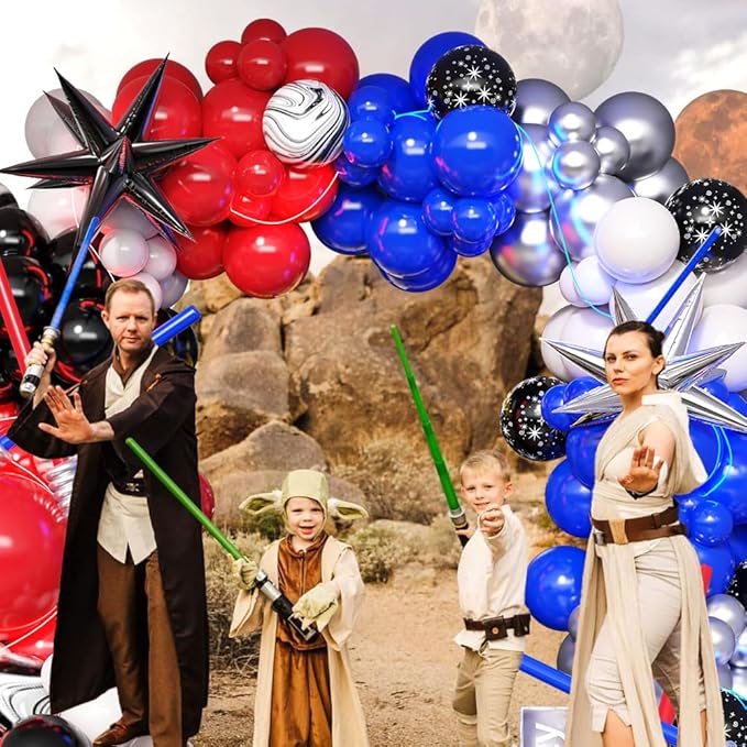 Galaxy Wars Balloon Garland Arch Kit 151Pcs Royal Blue Red Black White Silver Balloons for Universe Star Birthday One With The Force Party Decorations (Red Blue)