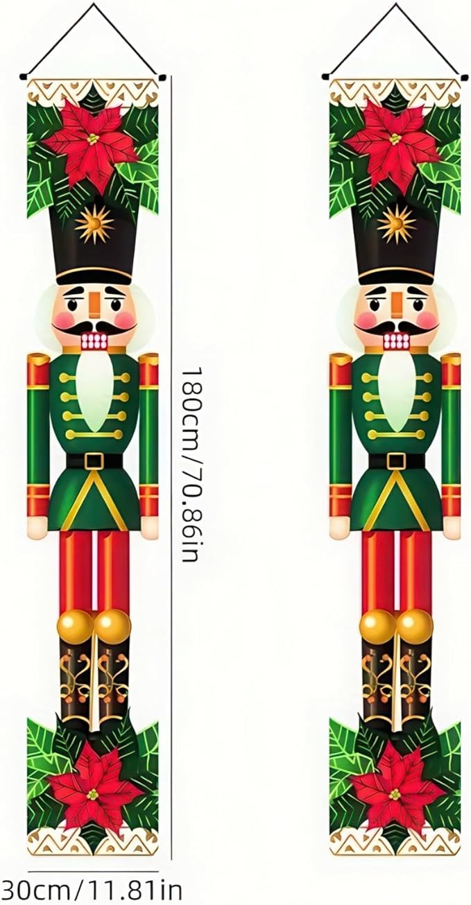 Nutcracker Christmas Porch Banner Decorations Soldier Model Nutcracker Banners Front Door Hanging Banner Entryway Xmas Winter for Wall Fireplace Party Holiday Home Kids Decor 71 x 12