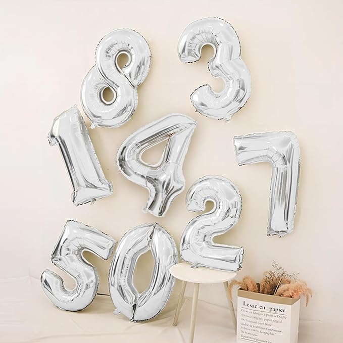 40 Inch Silver Number Balloons, Helium Mylar Foil Number Balloons for Birthdays, Number 4 Balloon for Party Wedding Bachelorette Birthday Bridal Shower Graduation Anniversary Celebration Party Decorations Supplies