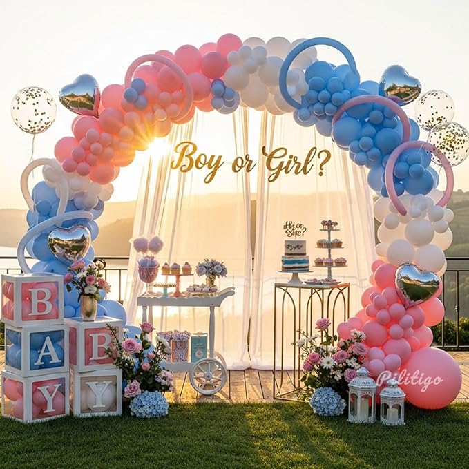134Pcs Pink and Blue Balloons Garland Arch Kit - Gender Reveal Balloon Decorations for Boy or Girl, Baby Shower, Birthday, Anniversary Party Decorations 2026