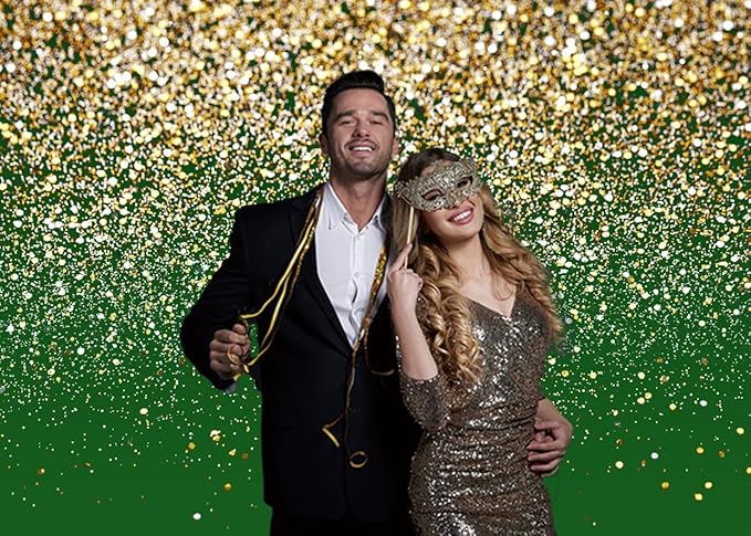 CHAIYA Green and Gold Backdrop - 10x8ft Birthday Wedding Prom Graduation Photography Background