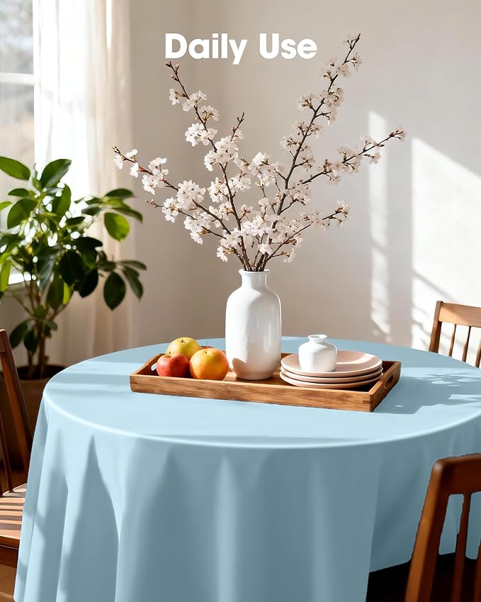 Pureegg Plastic Table Cloth Disposable 8 Pack, 84'' Round Table Cloths, Easter Party, Picnic, Wedding, Decorative Tablecloths, Round, Baby Blue Plastic Cover, Leakproof & Sturdy, Light Blue