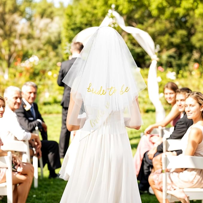 Gold Bride to Be Sash Veil for Bachelorette Party Accessories, 2 Pack Bride to Be Decorations Set for Women and Girls, Bridal Shower Decorations, Engagement Gifts for bride