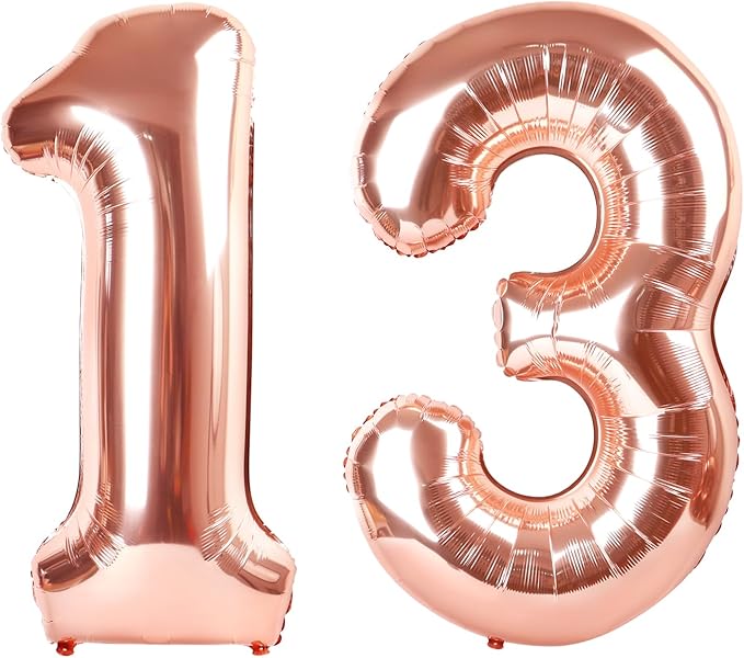 Rose Gold Number 13 Balloon 40 inch, 13 Number Balloons, 13th Birthday Decorations for Girls Boys, 13 Year Old Rose Gold Party Supplies
